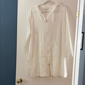 Coolibar White Women's Zip Hooded Swim Coverup